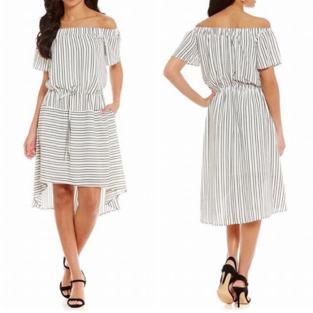 Halston Off-the-shoulder Hi-Low Dress